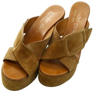 Pedro Garcia Nanette Tumeric Hazelnut Platform Sandals Cross Over Buckle